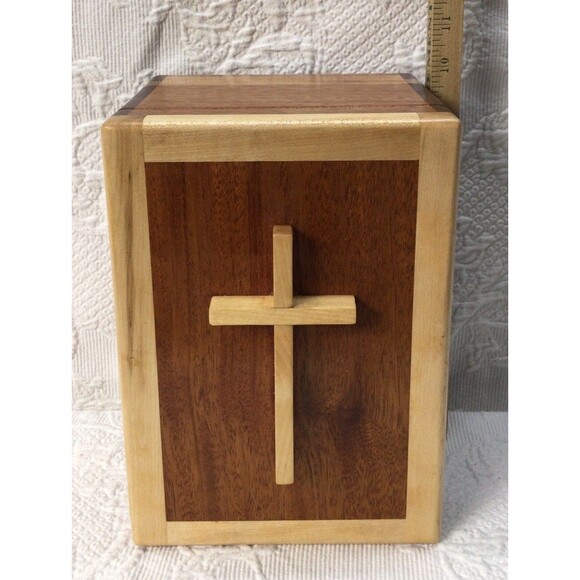 Handmade Wood Cremation Urn Study Made In USA Solid Wood Brass Hardware Adult - Picture 8 of 10